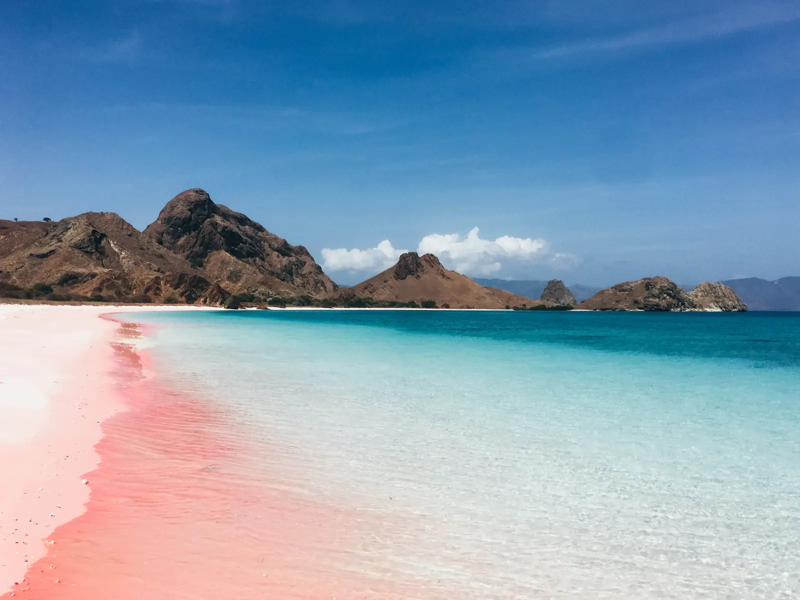 Pink Beach shoreline with clear turquoise water
