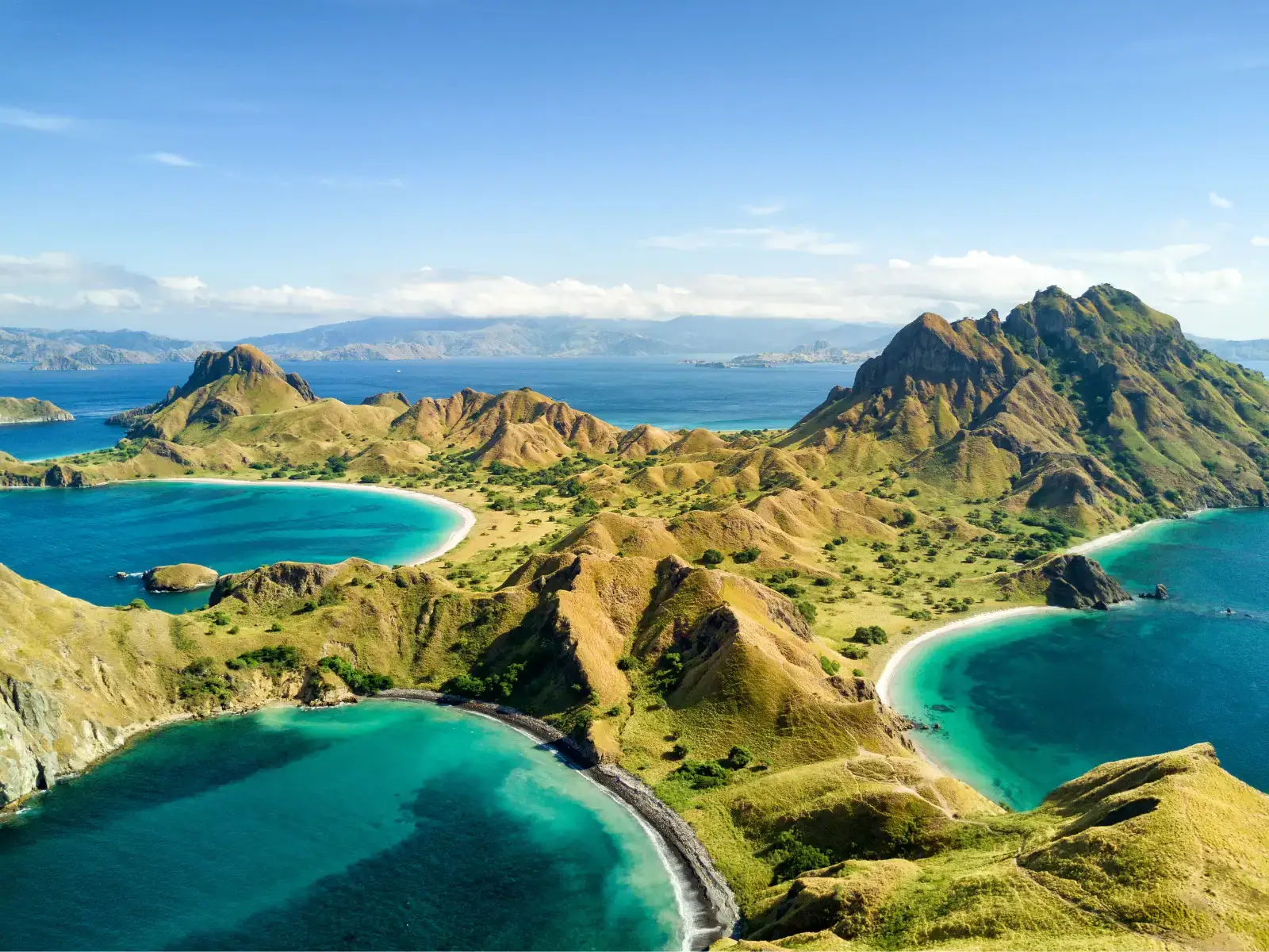 View from the top of Padar Island over its curved bays