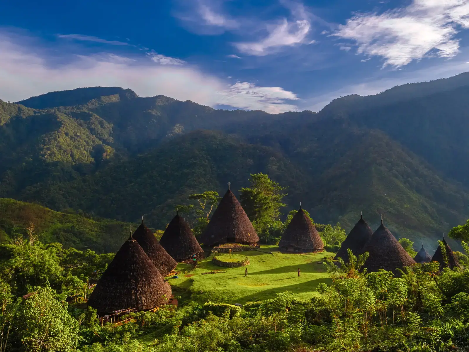 Traditional cone-shaped houses of Wae Rebo village in the mountains